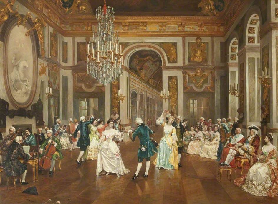 Barocke Hofgesellschaft, Menuett tanzend