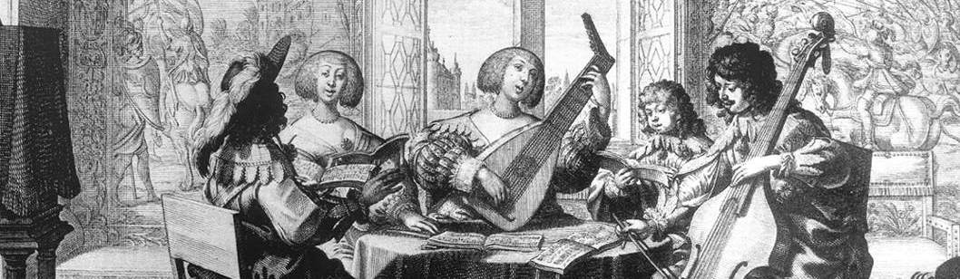 Die mittlere Partie des Kupferstichs von Abraham Bosse mit der 1650 fröhlich musizierenden Kammermusik-Runde